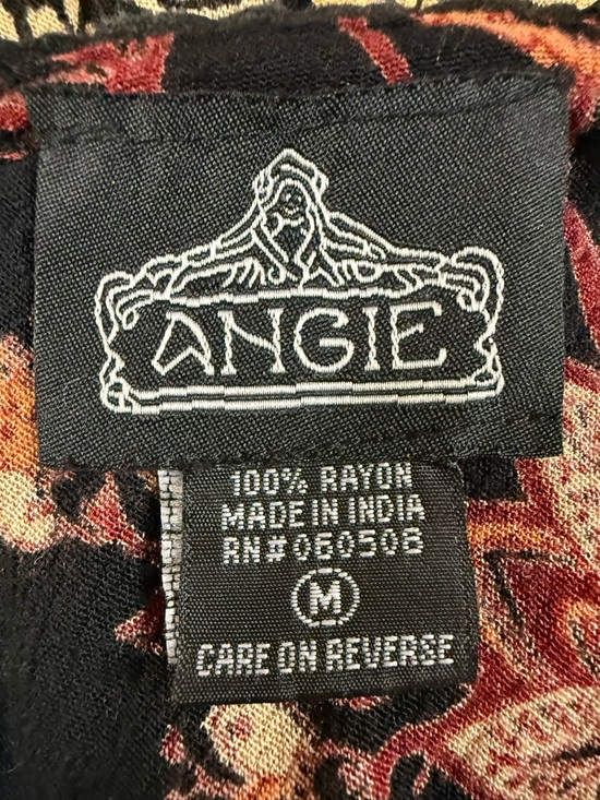 Angie Boho Mini Dress Womens Medium Black Floral Patchwork Button Front Flowy - Picture 6 of 9